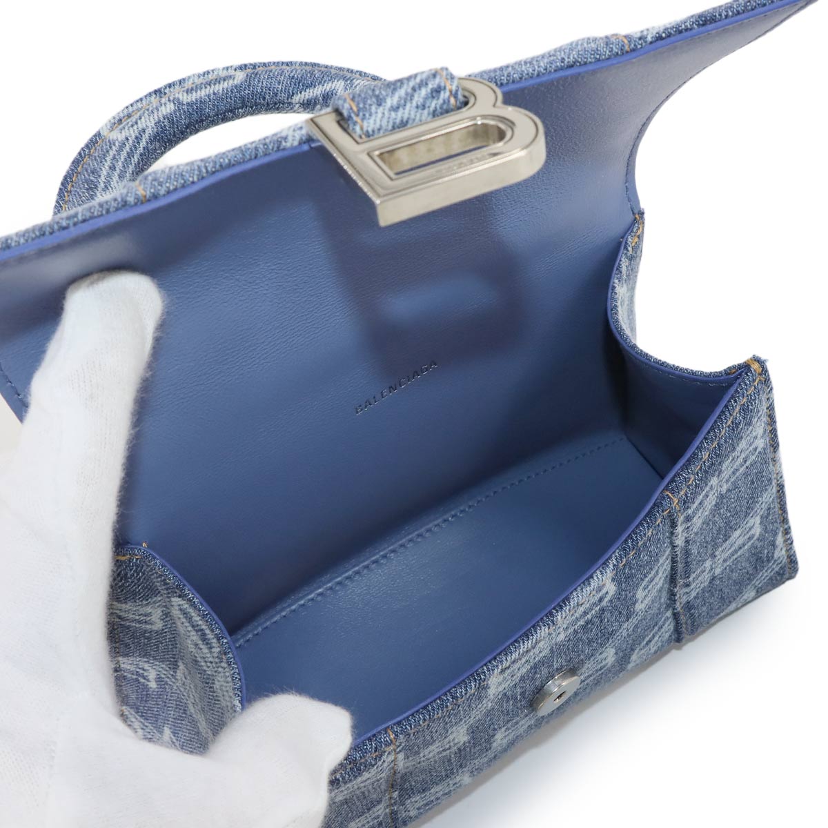 Hourglass XS Hand Shoulder Bag Denim Blue 592833