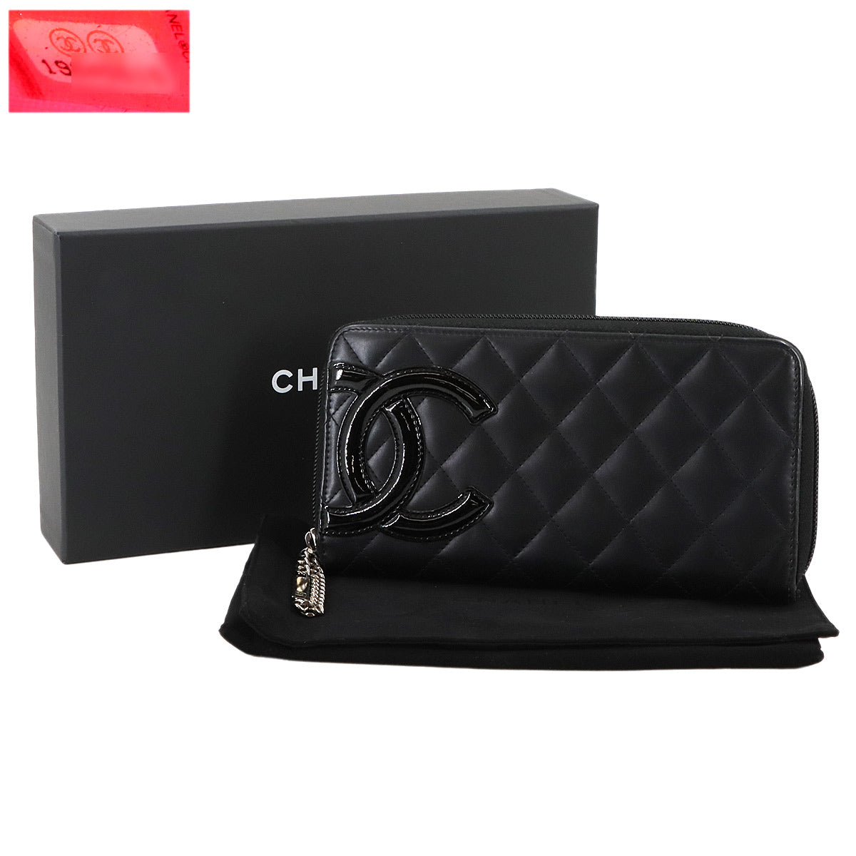 Cambon Line Zipped Around Long Wallet Leather Black A50078