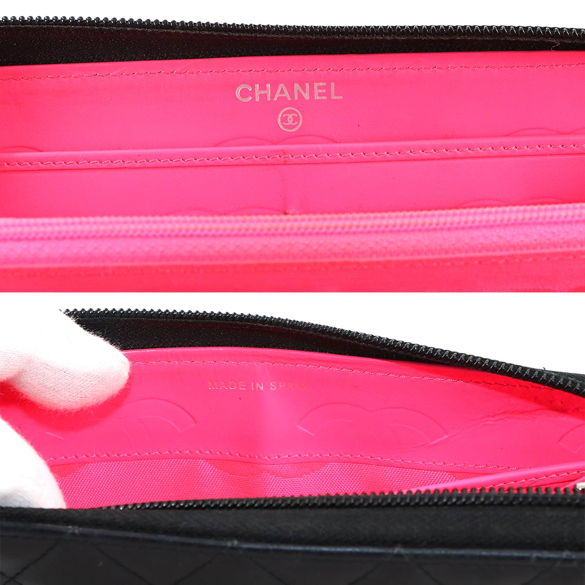 Cambon Line Zipped Around Long Wallet Leather Black A50078