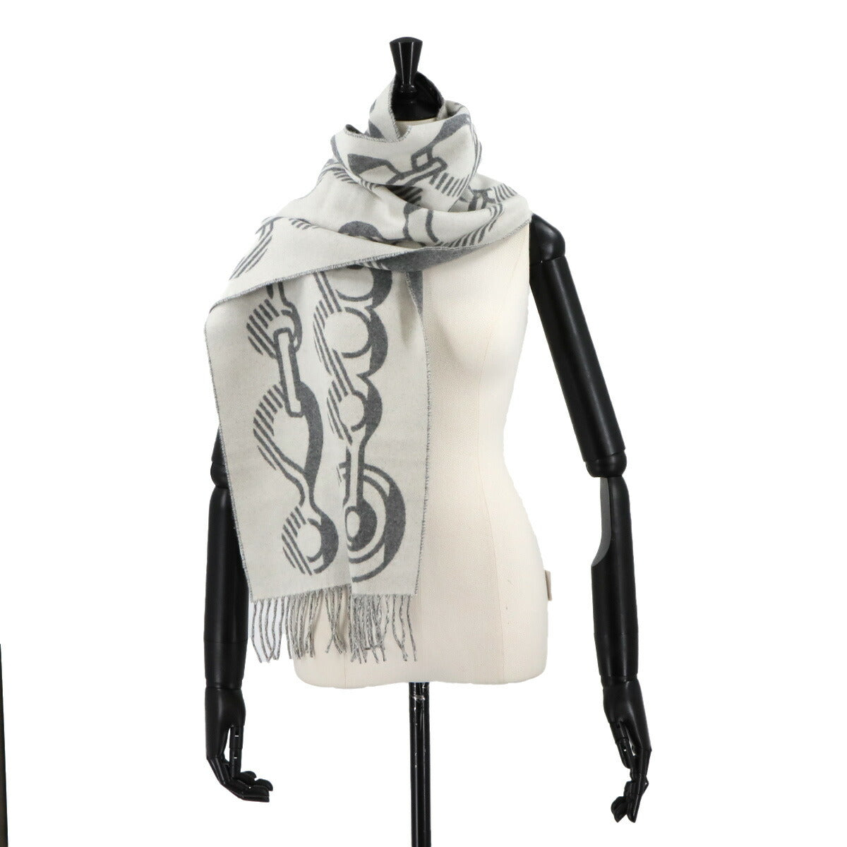 Winter Scarf Do Re Boucles Cashmere 100% Gray White