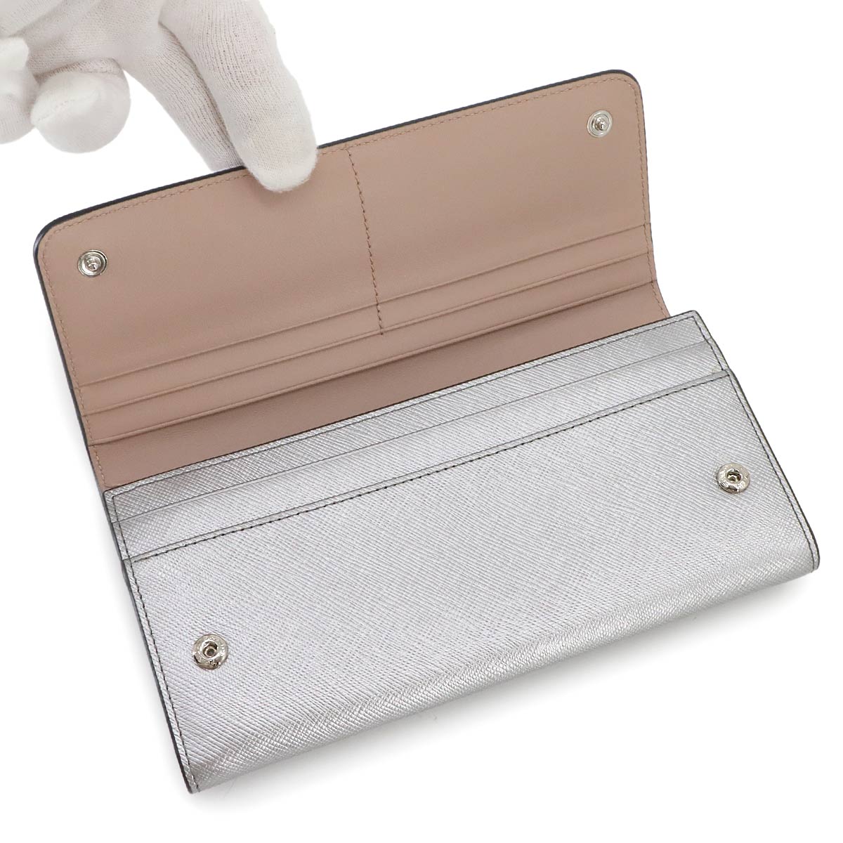 Saffiano Long Wallet Leather Silver Pink Beige 1MH132 Purse