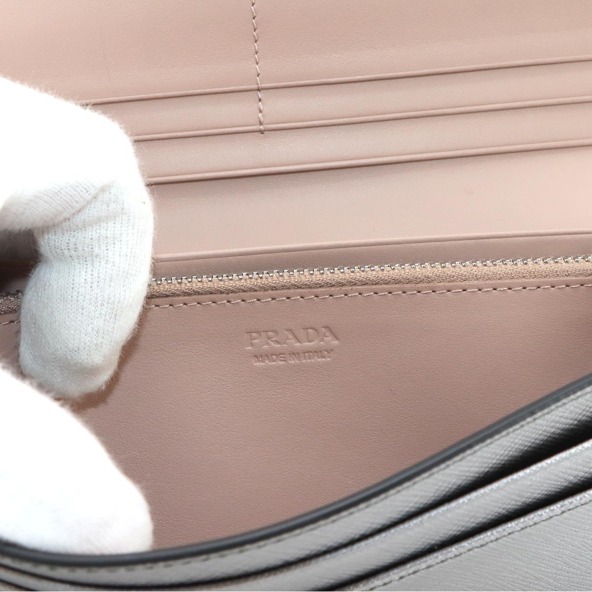 Saffiano Long Wallet Leather Silver Pink Beige 1MH132 Purse