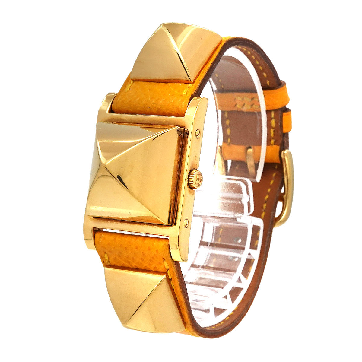 Medor Vintage pyramid Gold studs Quartz White Dial Ladies