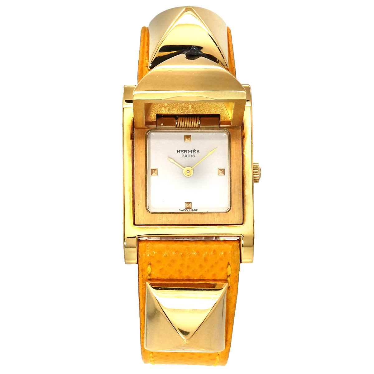 Medor Vintage pyramid Gold studs Quartz White Dial Ladies