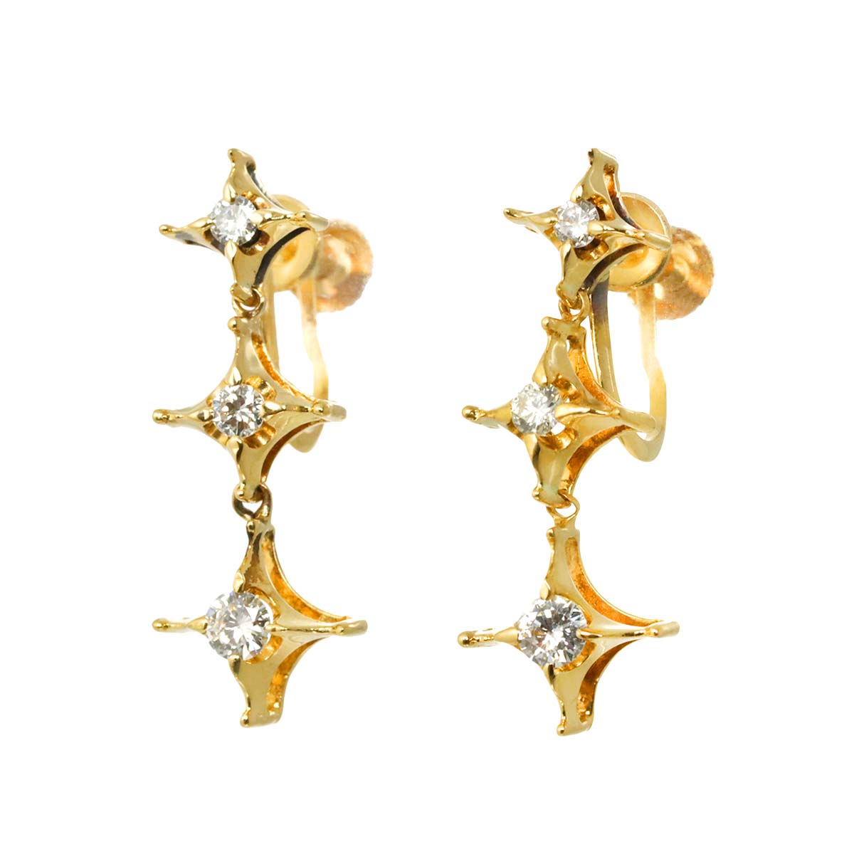 Diamond Earrings 18K K18 YG 750