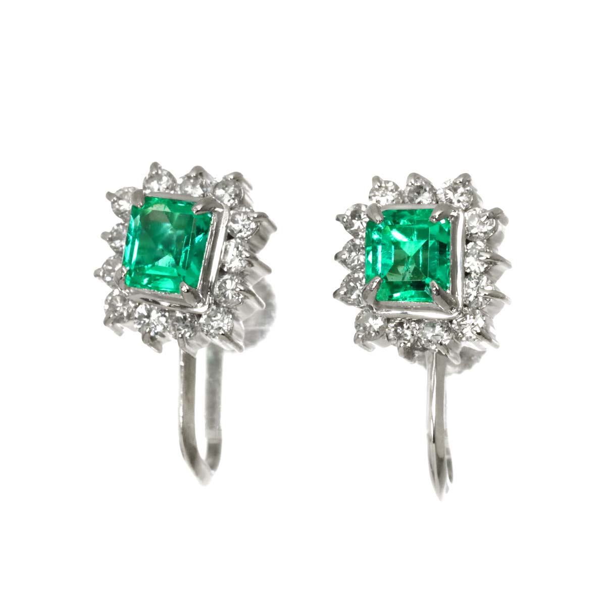 Emerald 0.28ct/0.25ct Diamond 0.19ctx2 Earrings Pt Platinum