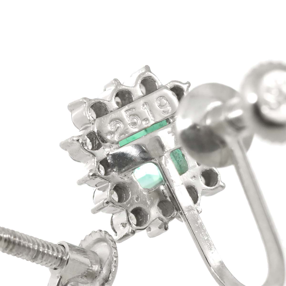 Emerald 0.28ct/0.25ct Diamond 0.19ctx2 Earrings Pt Platinum