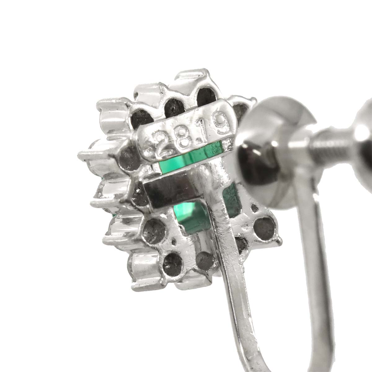 Emerald 0.28ct/0.25ct Diamond 0.19ctx2 Earrings Pt Platinum