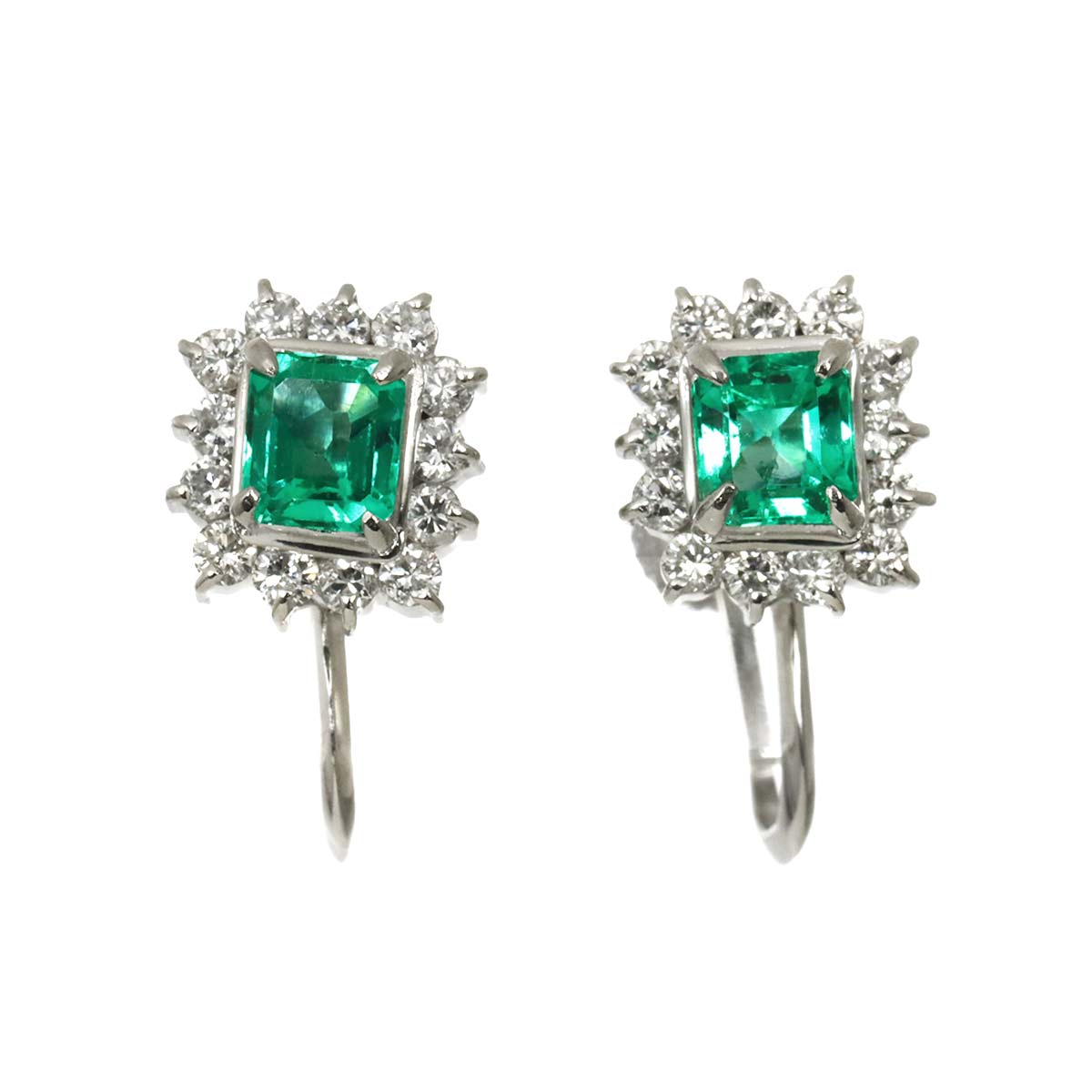 Emerald 0.28ct/0.25ct Diamond 0.19ctx2 Earrings Pt Platinum