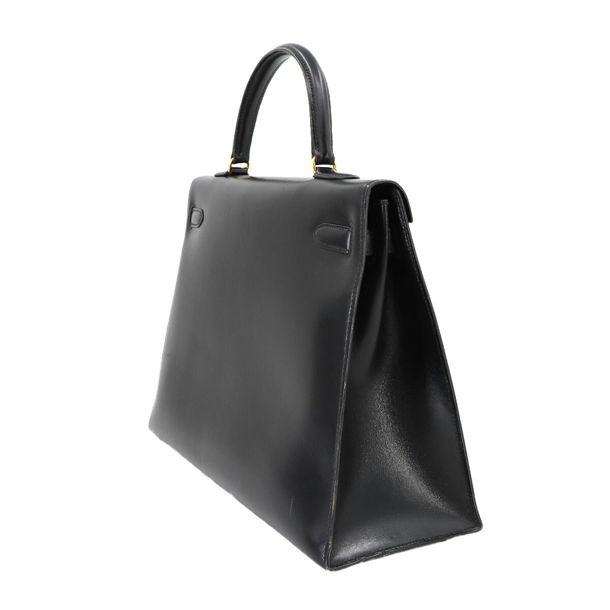 Kelly 35 Box Calf Leather Black 2way Hand Shoulder Bag Purse