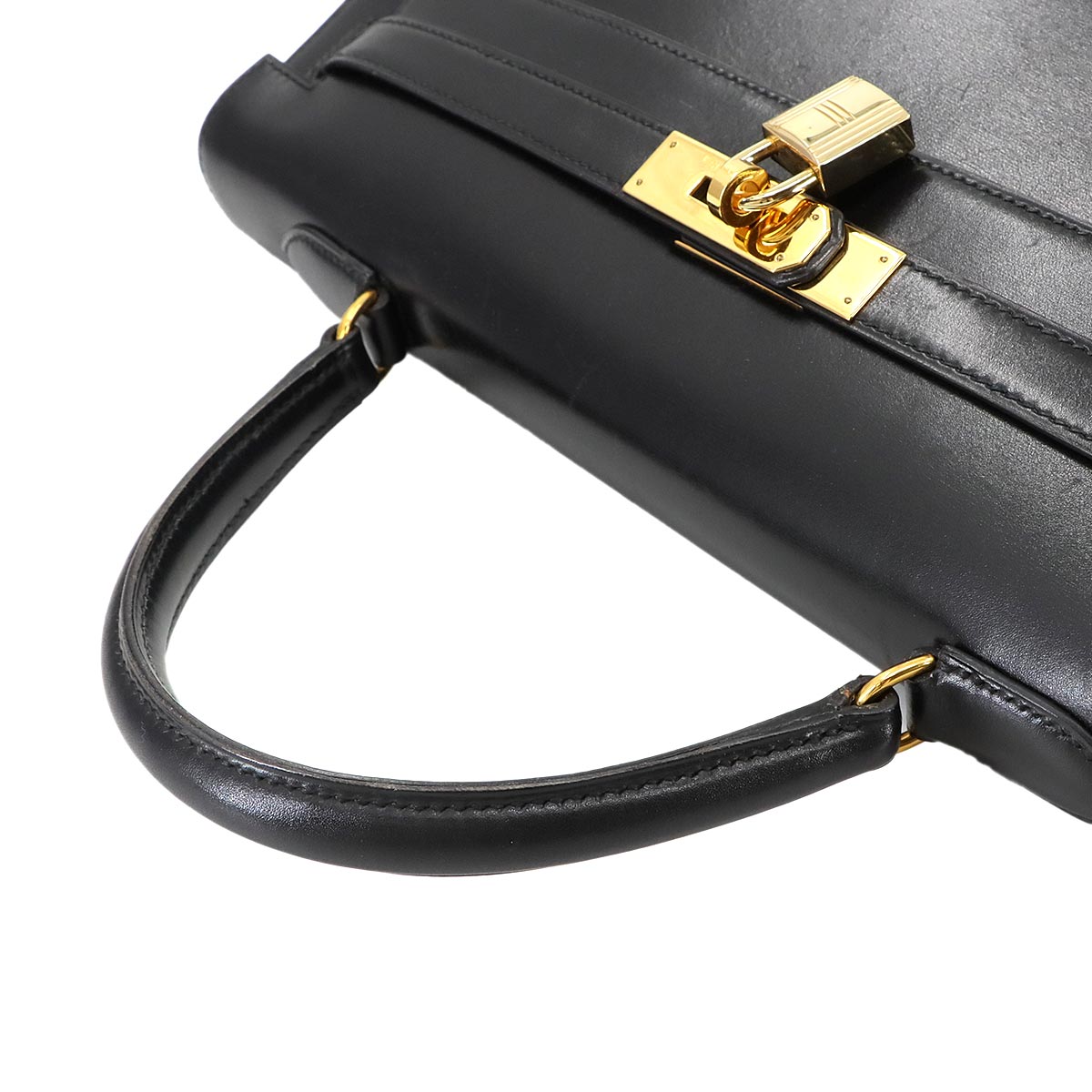 Kelly 35 Box Calf Leather Black 2way Hand Shoulder Bag Purse