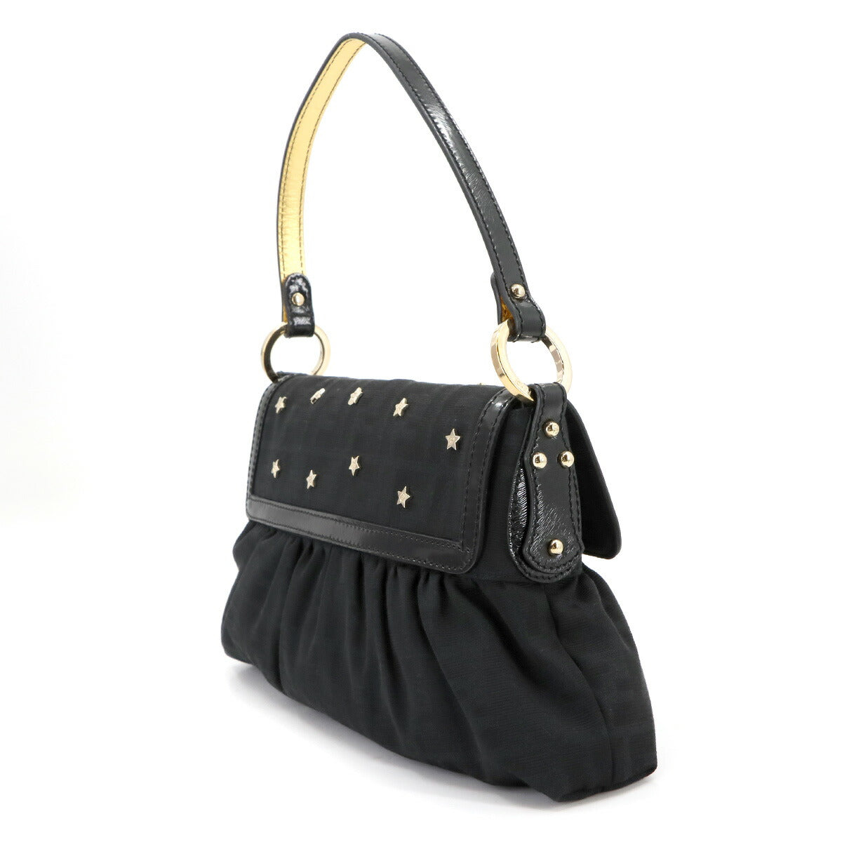Zucca Star Studs Hand Bag Canvas Leather Black Gold 8BR445