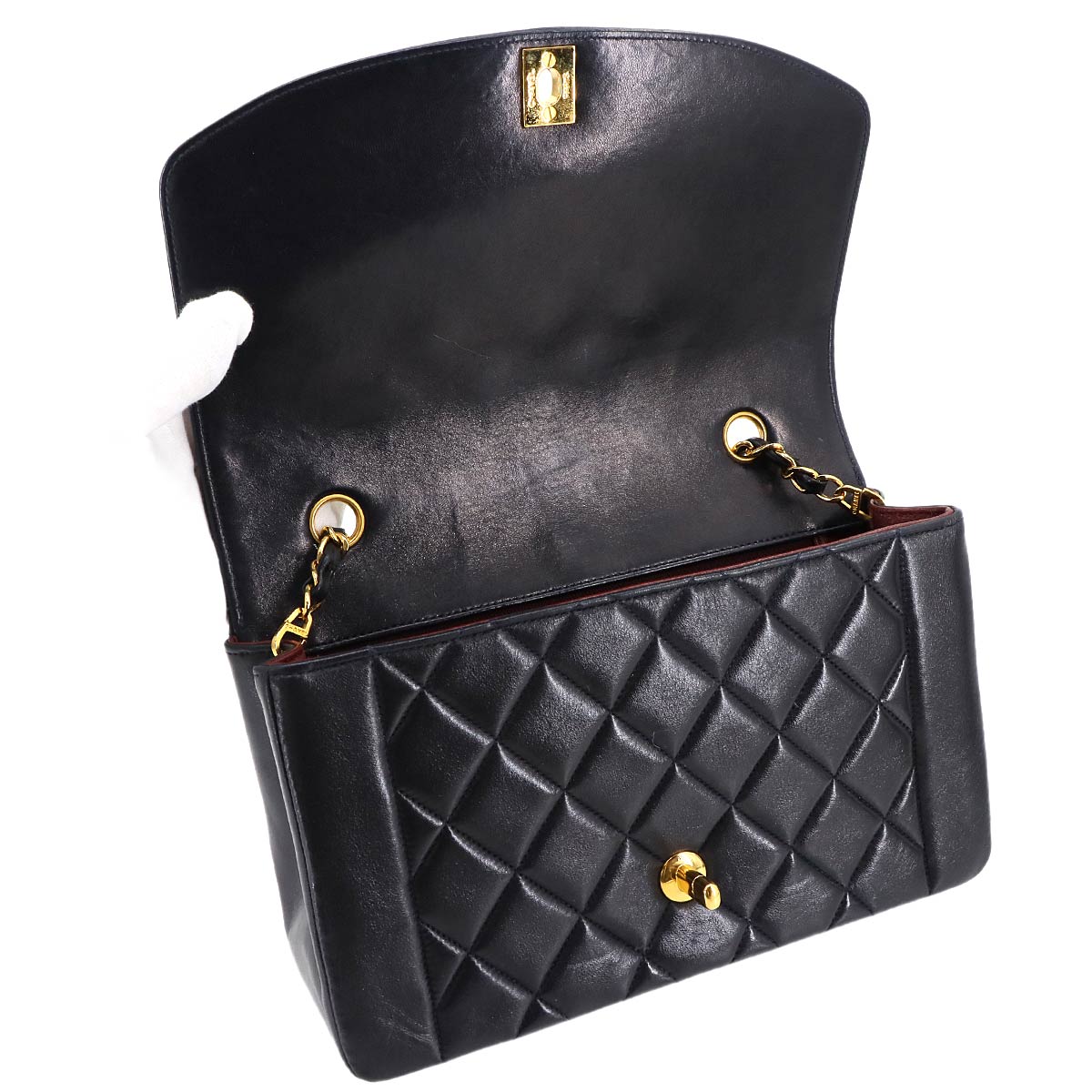 Diana Matelasse 25 Chain Shoulder Bag Leather Navy A01165