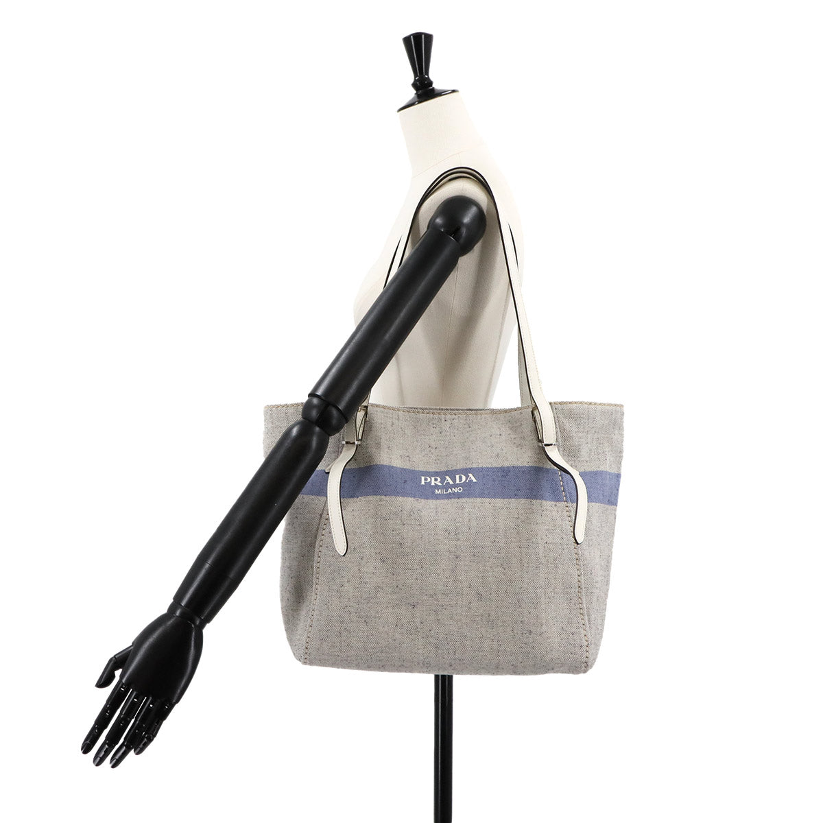 Tote Bag Canvas Leather Gray Blue 1BG303 Purse