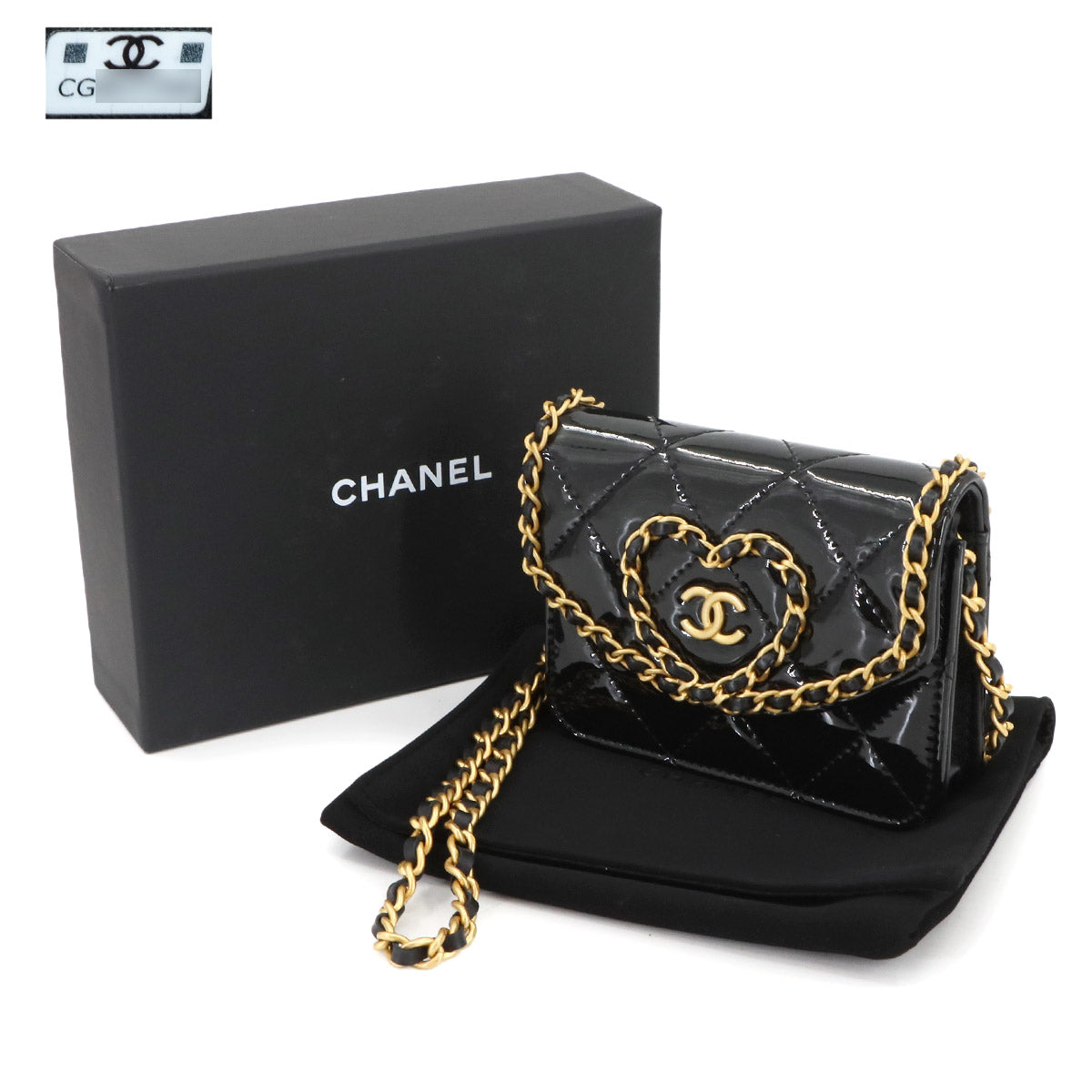 Mini Mini Matelasse Chain Shoulder Bag Patent leather Black