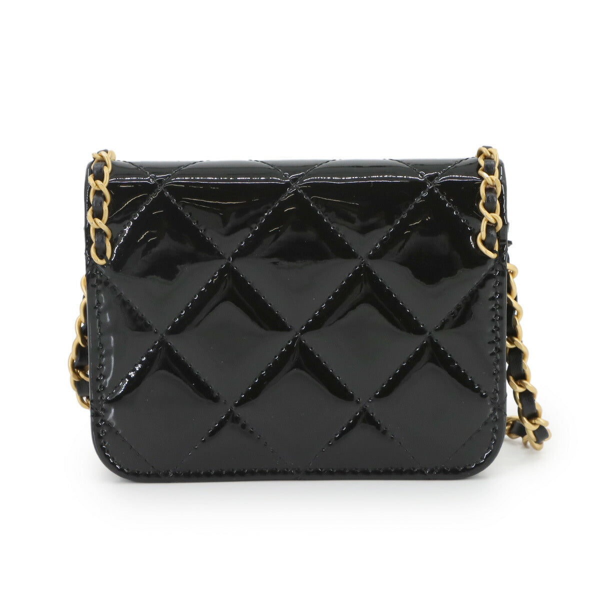 Mini Mini Matelasse Chain Shoulder Bag Patent leather Black