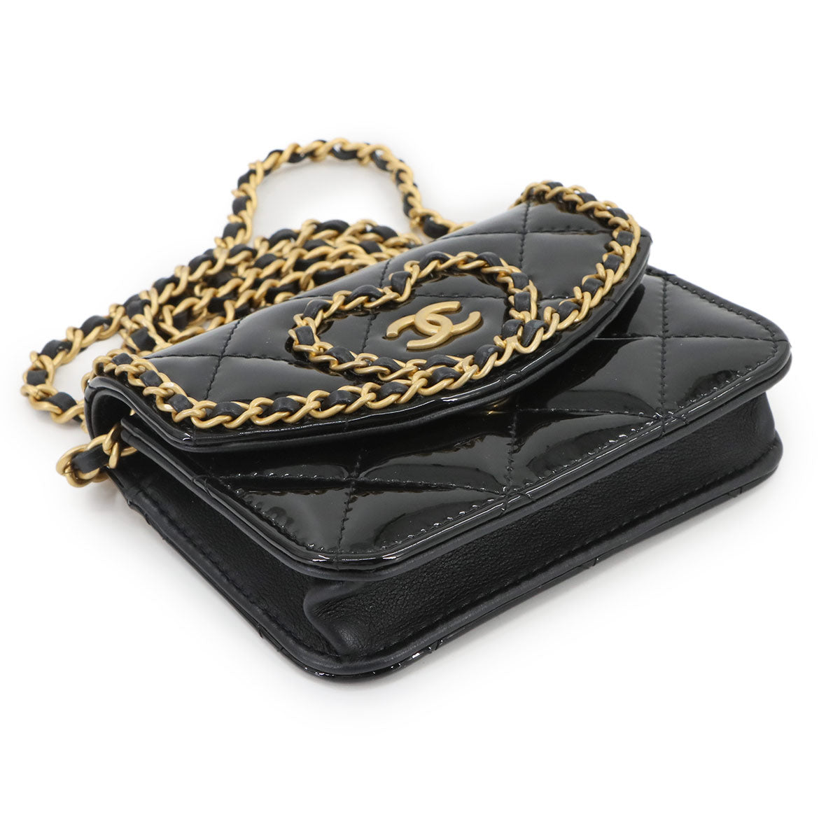 Mini Mini Matelasse Chain Shoulder Bag Patent leather Black