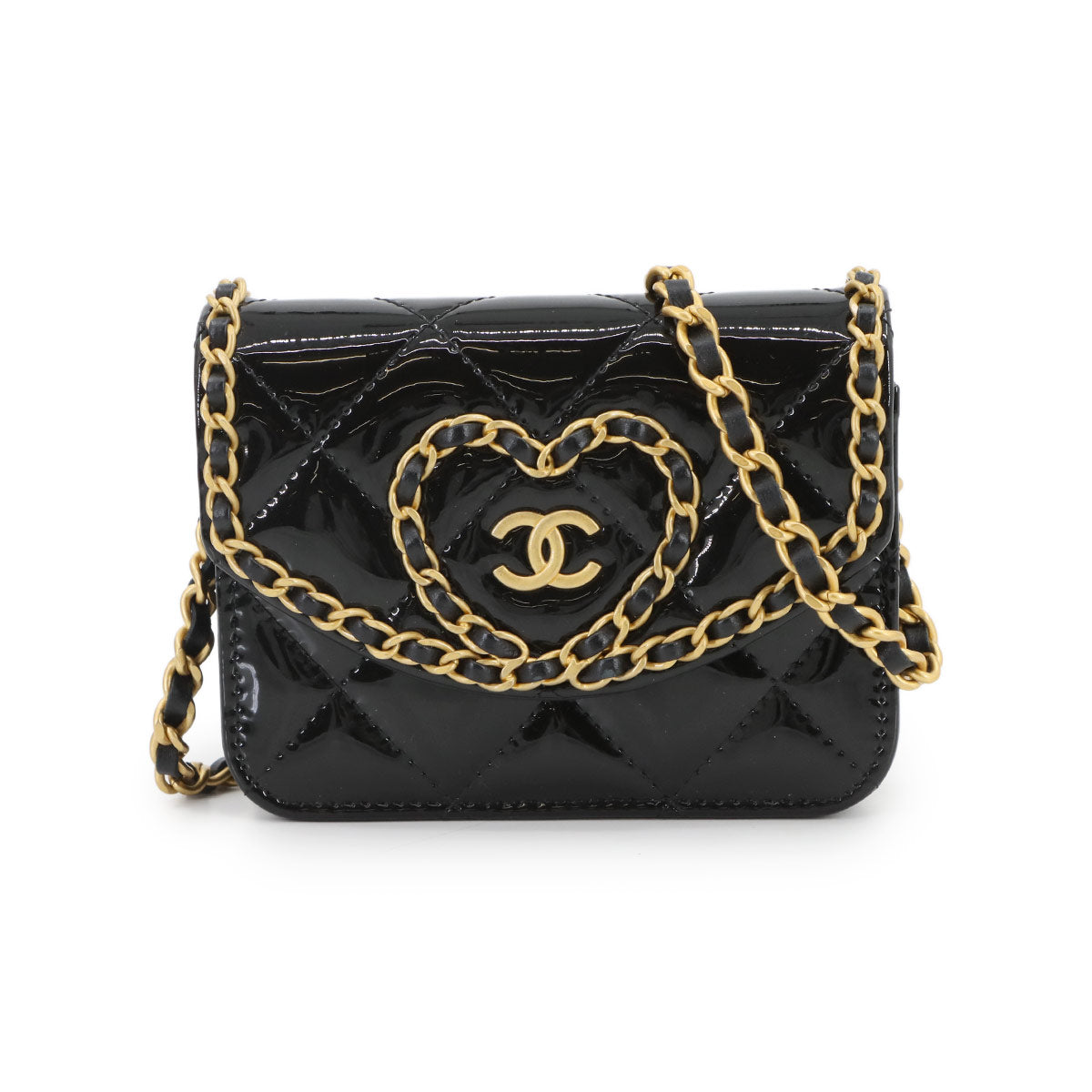 Mini Mini Matelasse Chain Shoulder Bag Patent leather Black