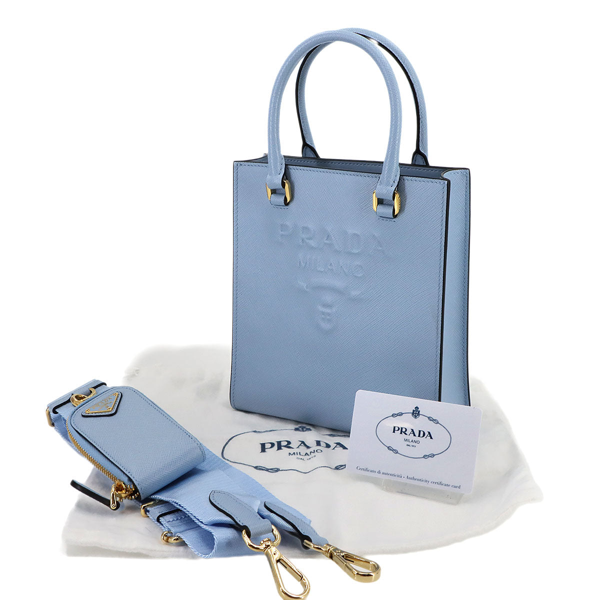 2way Hand Shoulder Bag Saffiano Leather Blue 1BA333 Purse