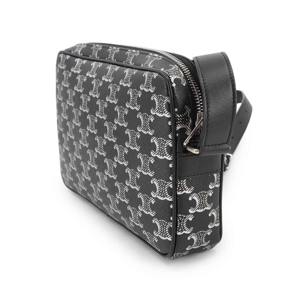 Triomphe Horizontal Messenger Shoulder Bag PVC Leather Black