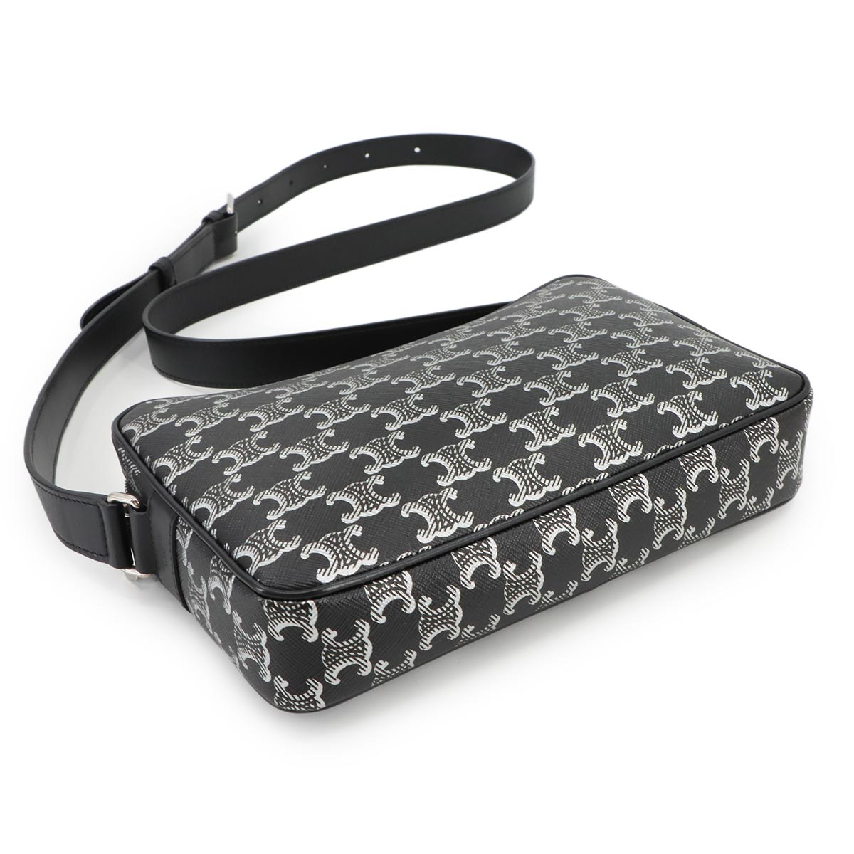 Triomphe Horizontal Messenger Shoulder Bag PVC Leather Black