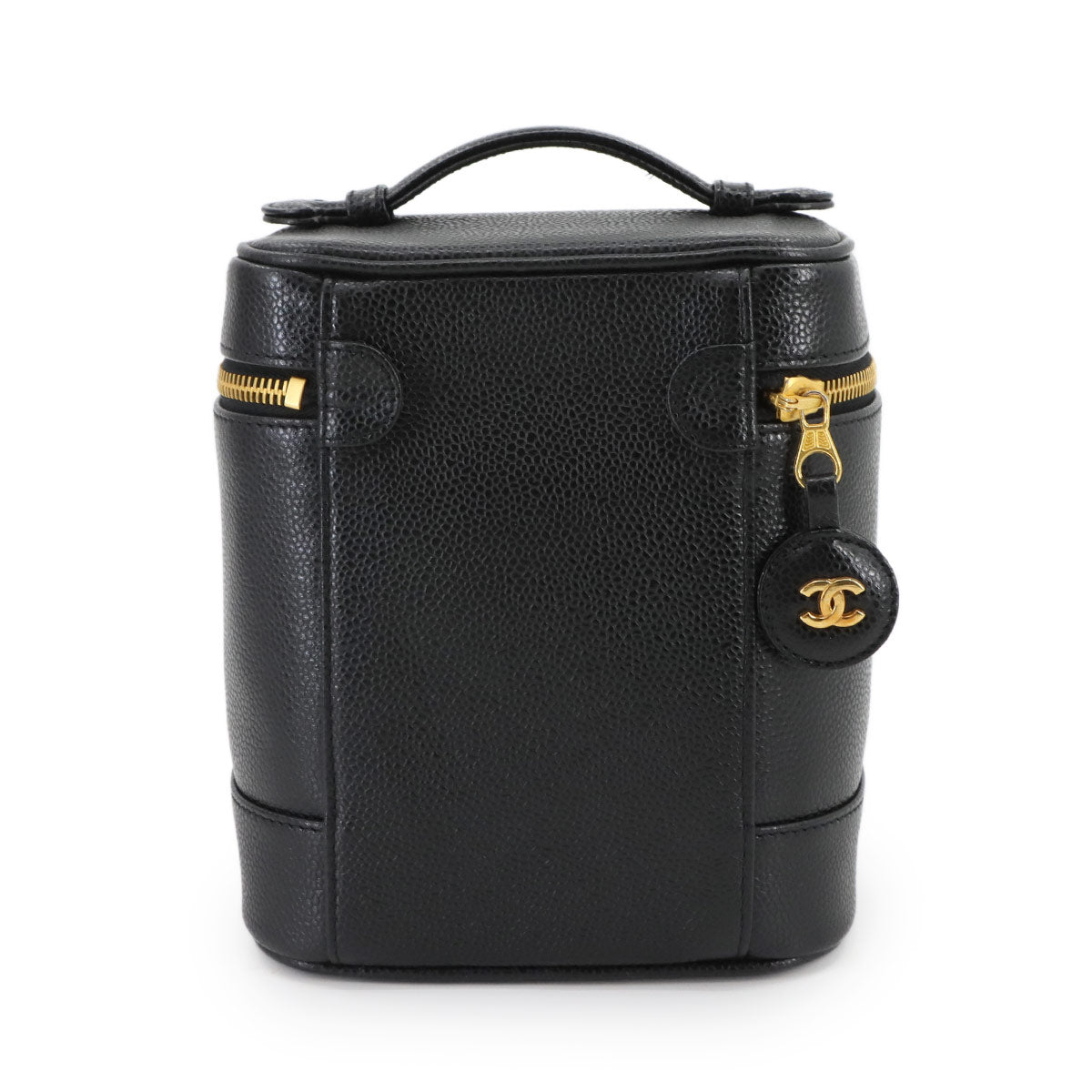 Vanity Hand Bag Caviar Skin Leather Black A01998 Vintage Purse