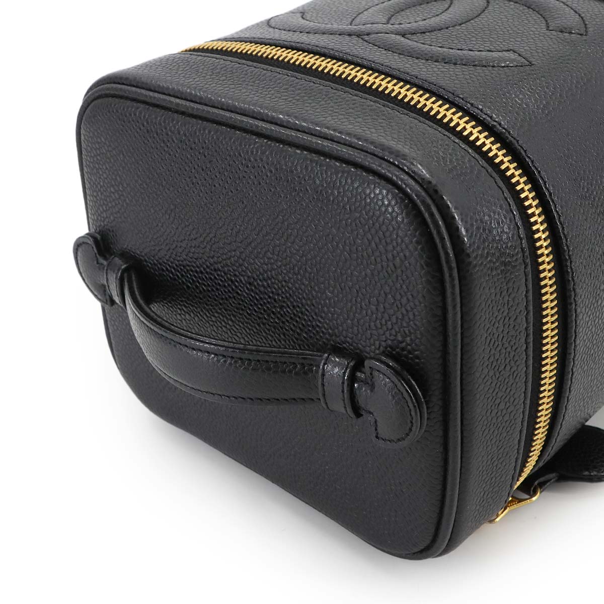 Vanity Hand Bag Caviar Skin Leather Black A01998 Vintage Purse