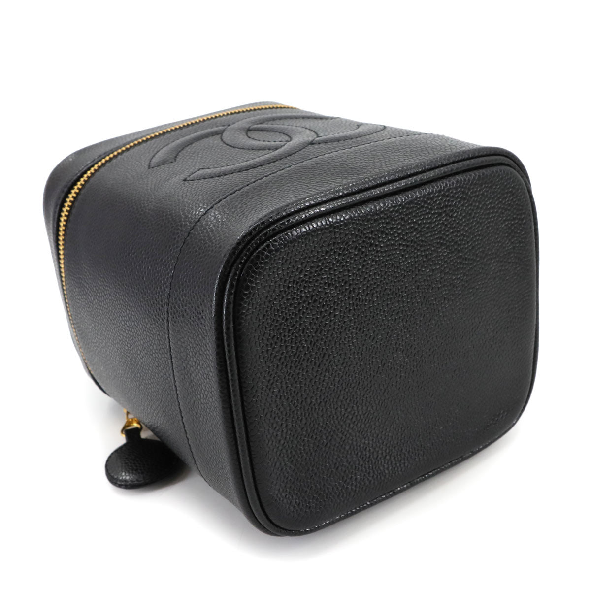 Vanity Hand Bag Caviar Skin Leather Black A01998 Vintage Purse