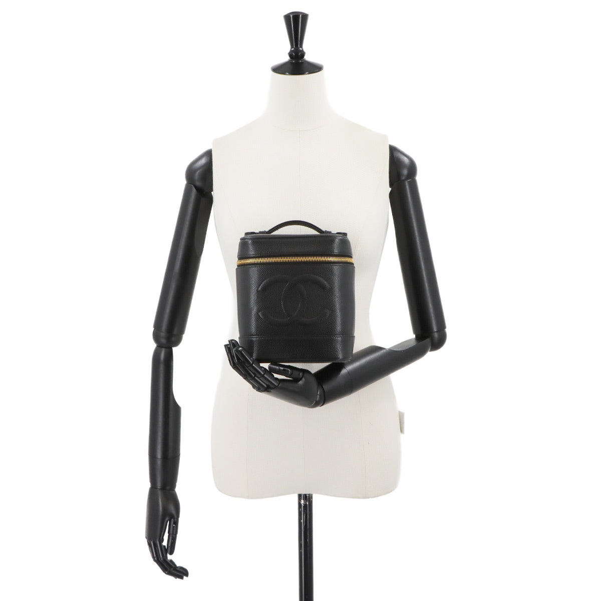 Vanity Hand Bag Caviar Skin Leather Black A01998 Vintage Purse