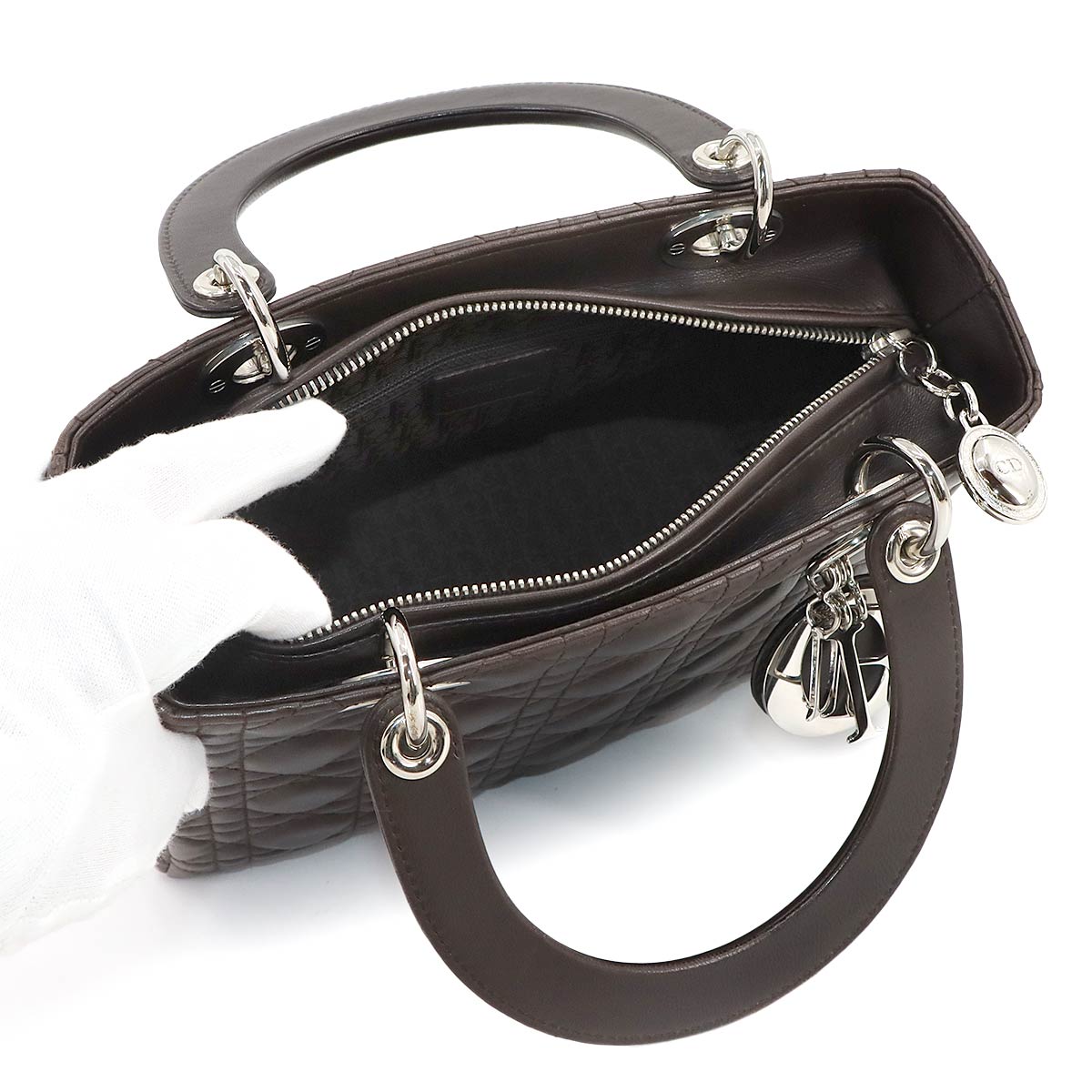 Lady Dior Medium Hand Shoulder Bag Leather Brown