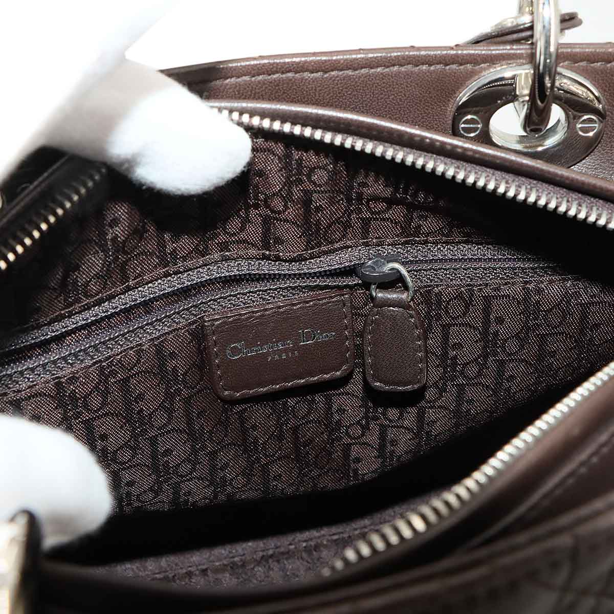 Lady Dior Medium Hand Shoulder Bag Leather Brown