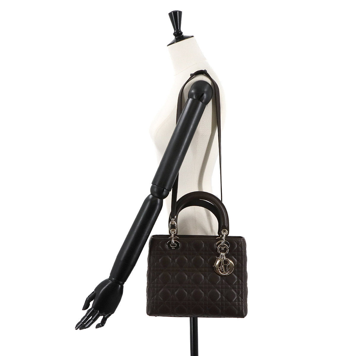 Lady Dior Medium Hand Shoulder Bag Leather Brown