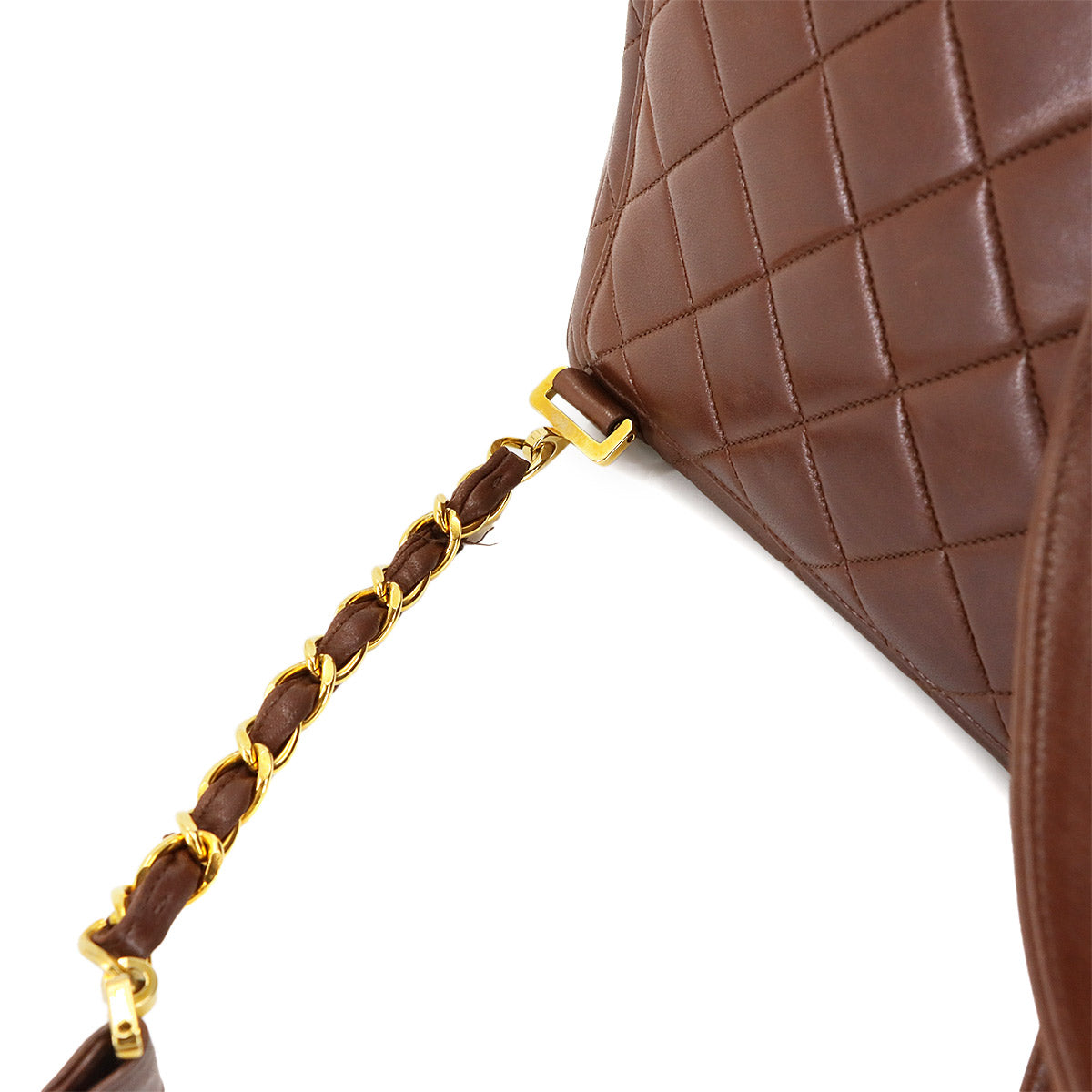 Matelasse Chain Backpack Leather Brown Vintage Purse