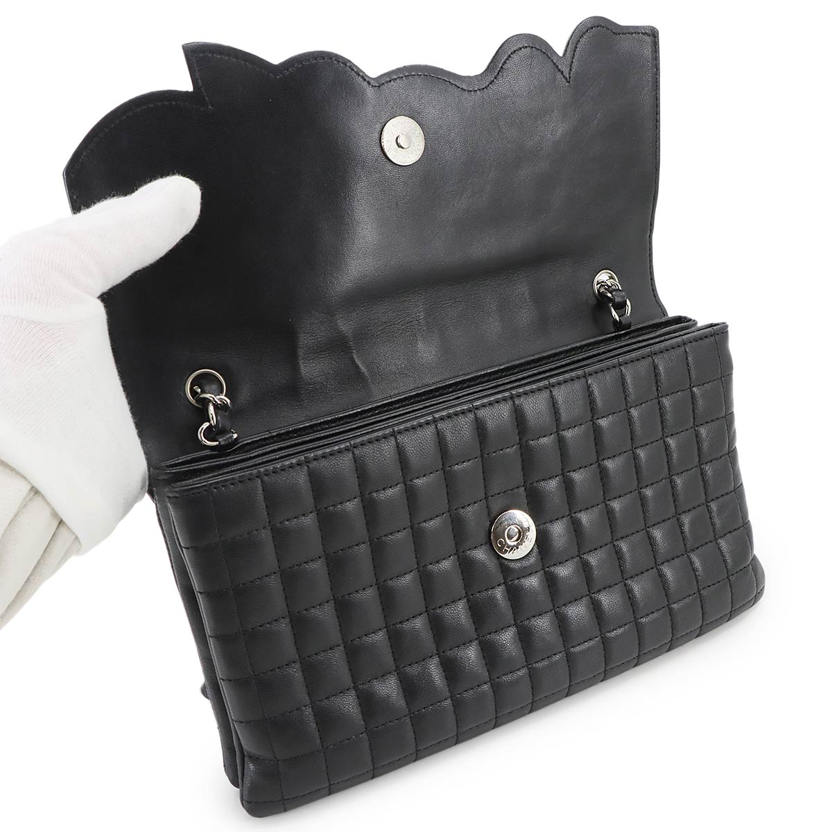 Chocolate bar Camellia Chain Shoulder Bag Leather Black Purse