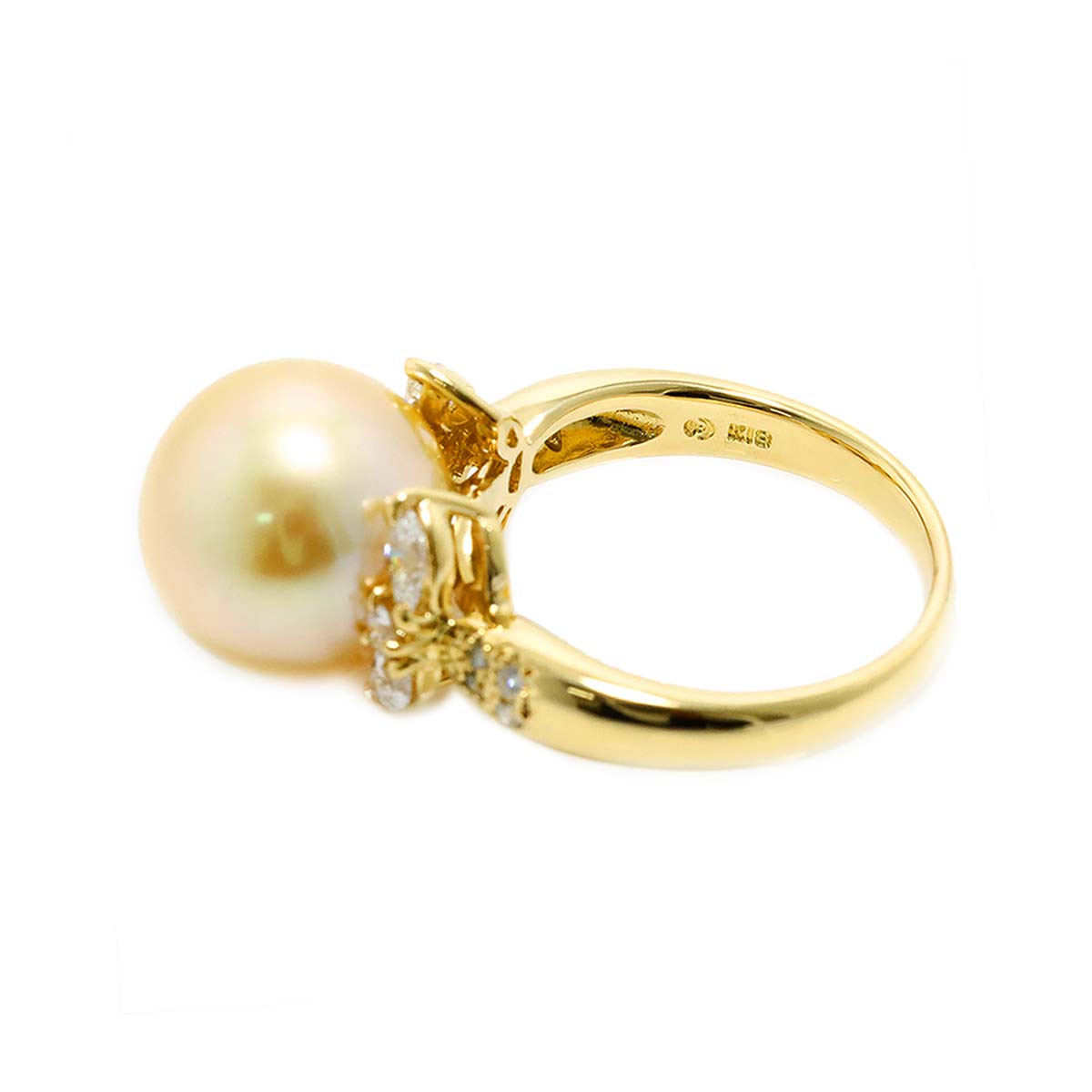 South Sea pearl Diamond 0.57ct Ring 18K YG 750 size7.25(US)