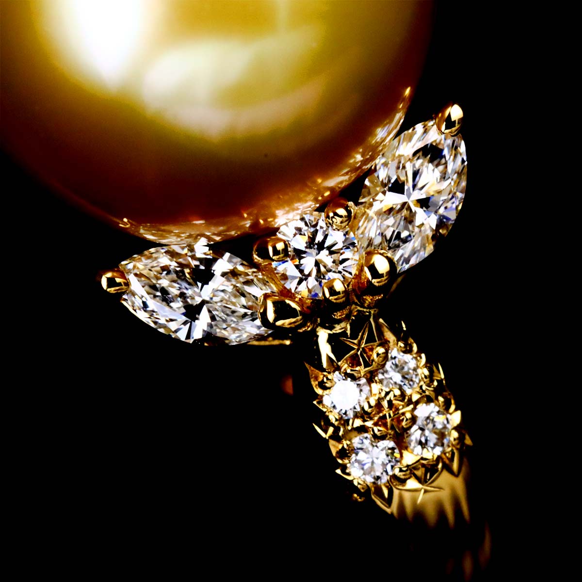 South Sea pearl Diamond 0.57ct Ring 18K YG 750 size7.25(US)