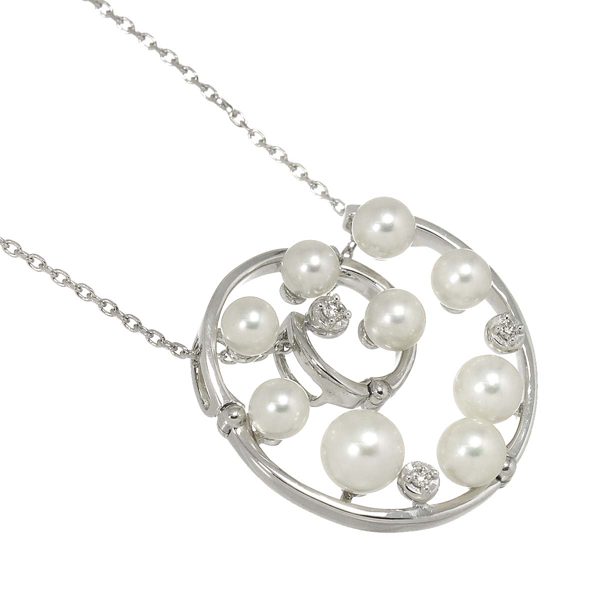 Akoya Pearl 5.4-3.8mm Diamond 0.03ct Necklace 18K WG 750