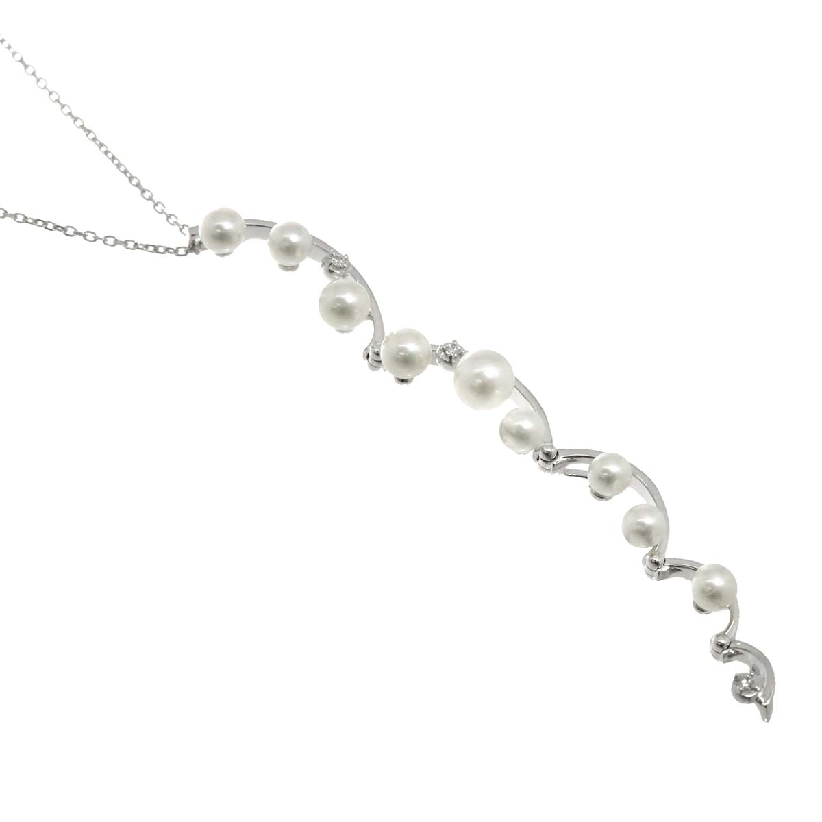 Akoya Pearl 5.4-3.8mm Diamond 0.03ct Necklace 18K WG 750