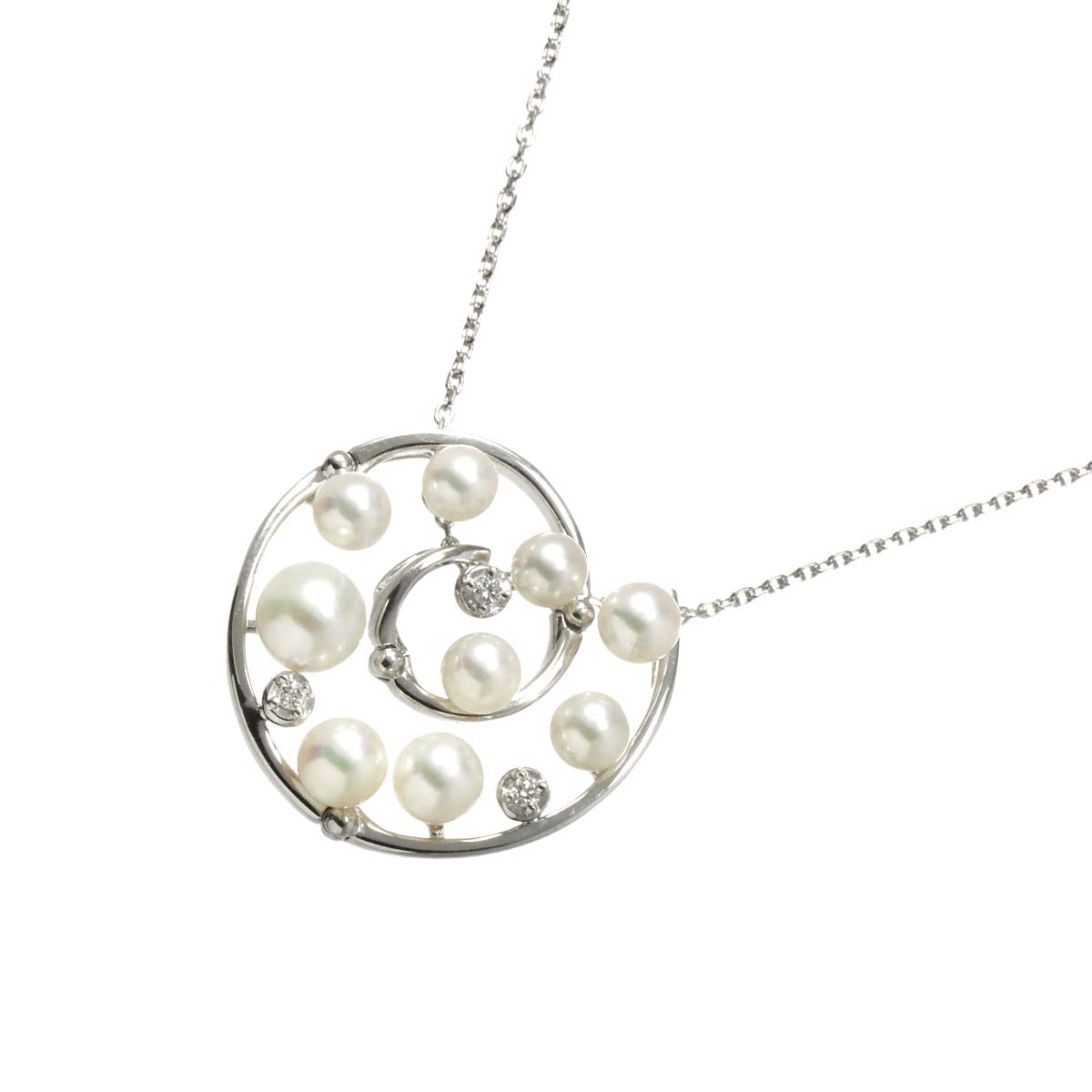 Akoya Pearl 5.4-3.8mm Diamond 0.03ct Necklace 18K WG 750