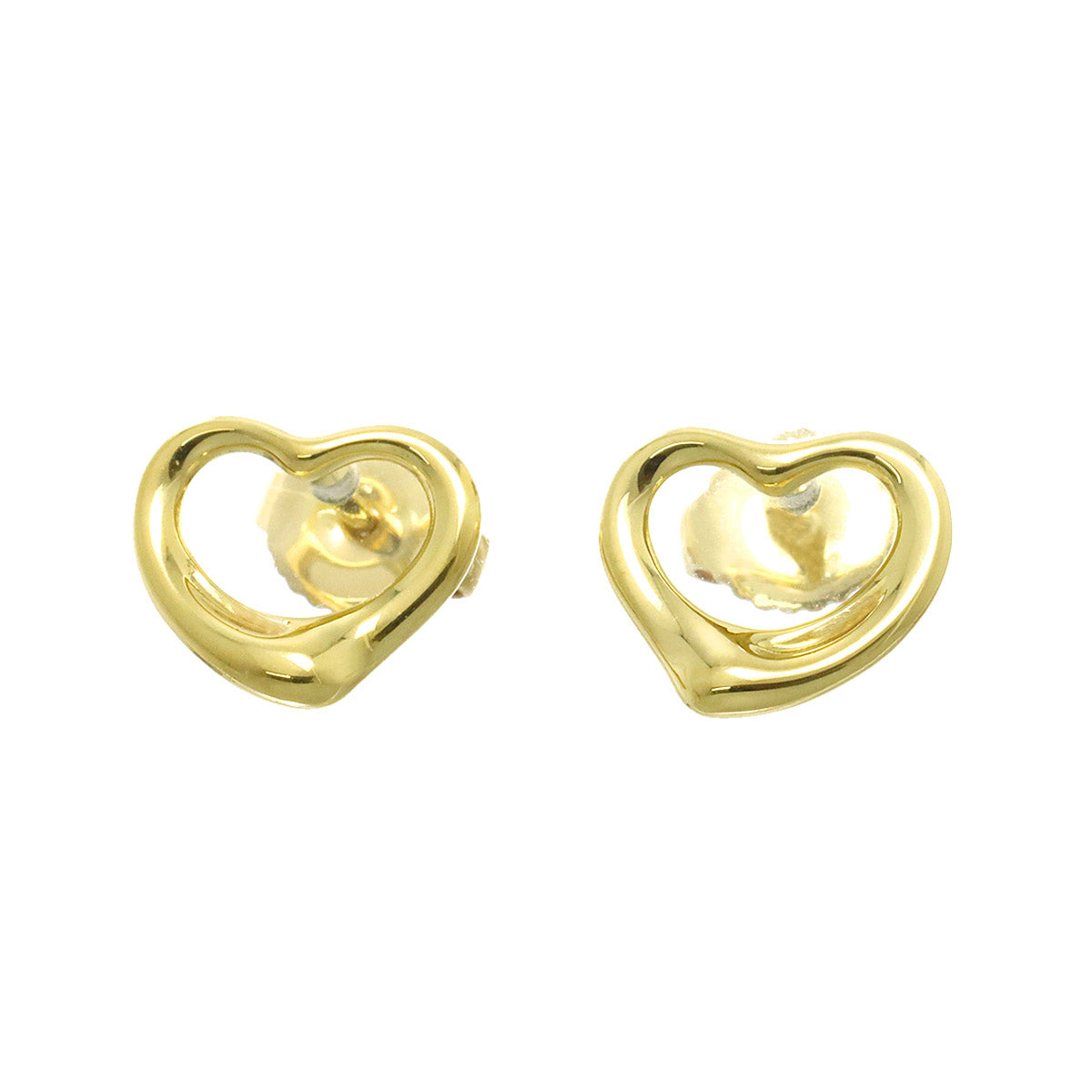 Open Heart Earrings Pierced 18K Yellow Gold 750