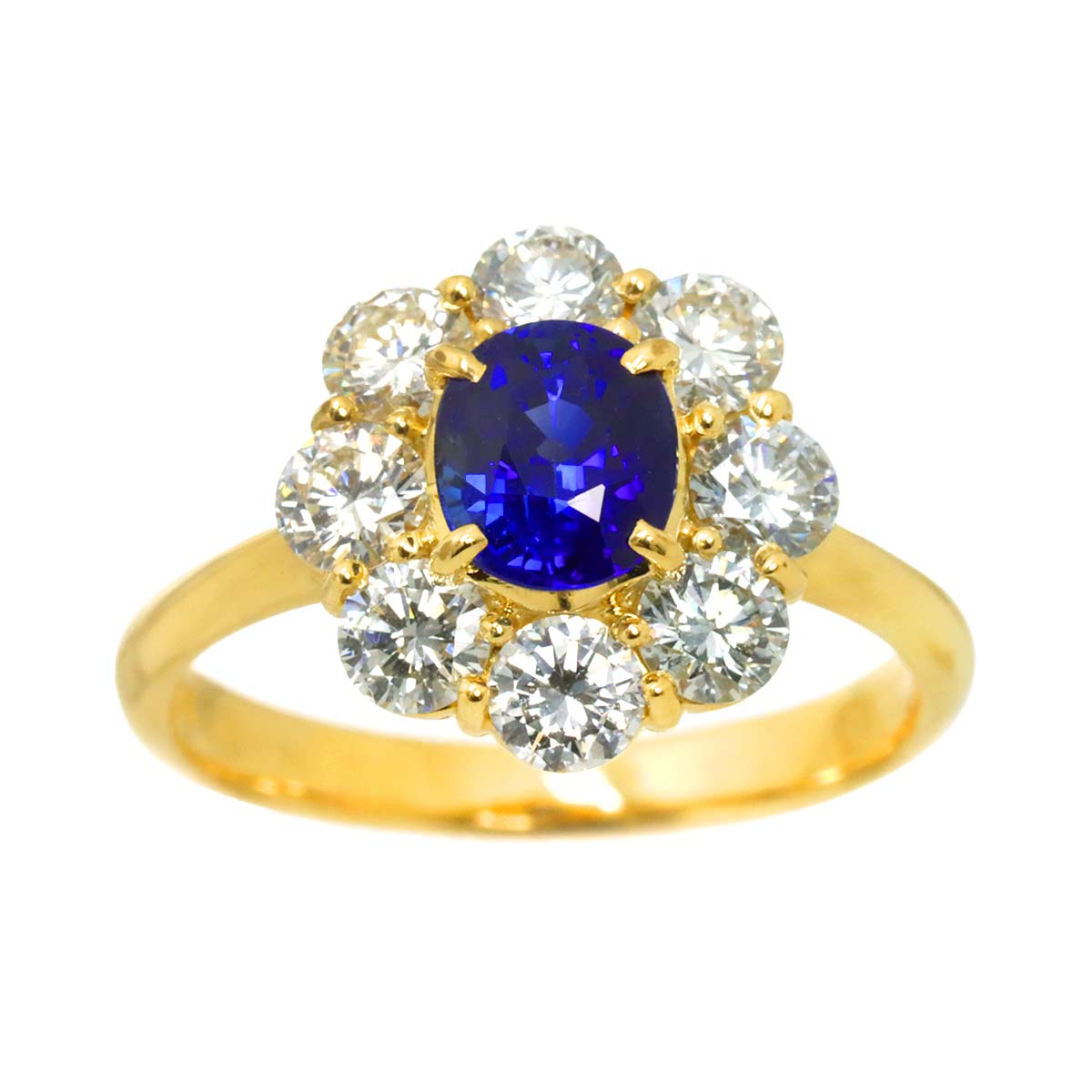 Sapphire 1.20ct Diamond 1.22ct Ring 18K Yellow Gold 750 6 (US)