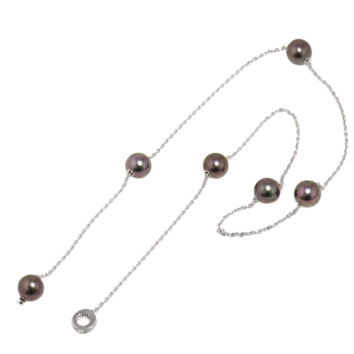 Black Pearl 9.4-9.3mm Diamond Necklace 18K WG 750