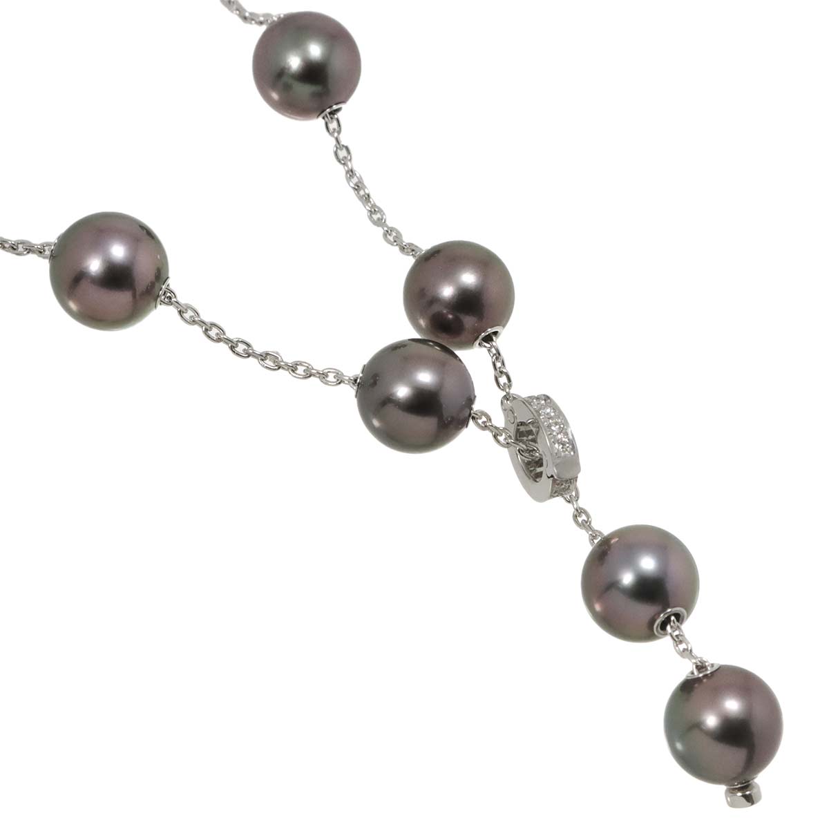 Black Pearl 9.4-9.3mm Diamond Necklace 18K WG 750