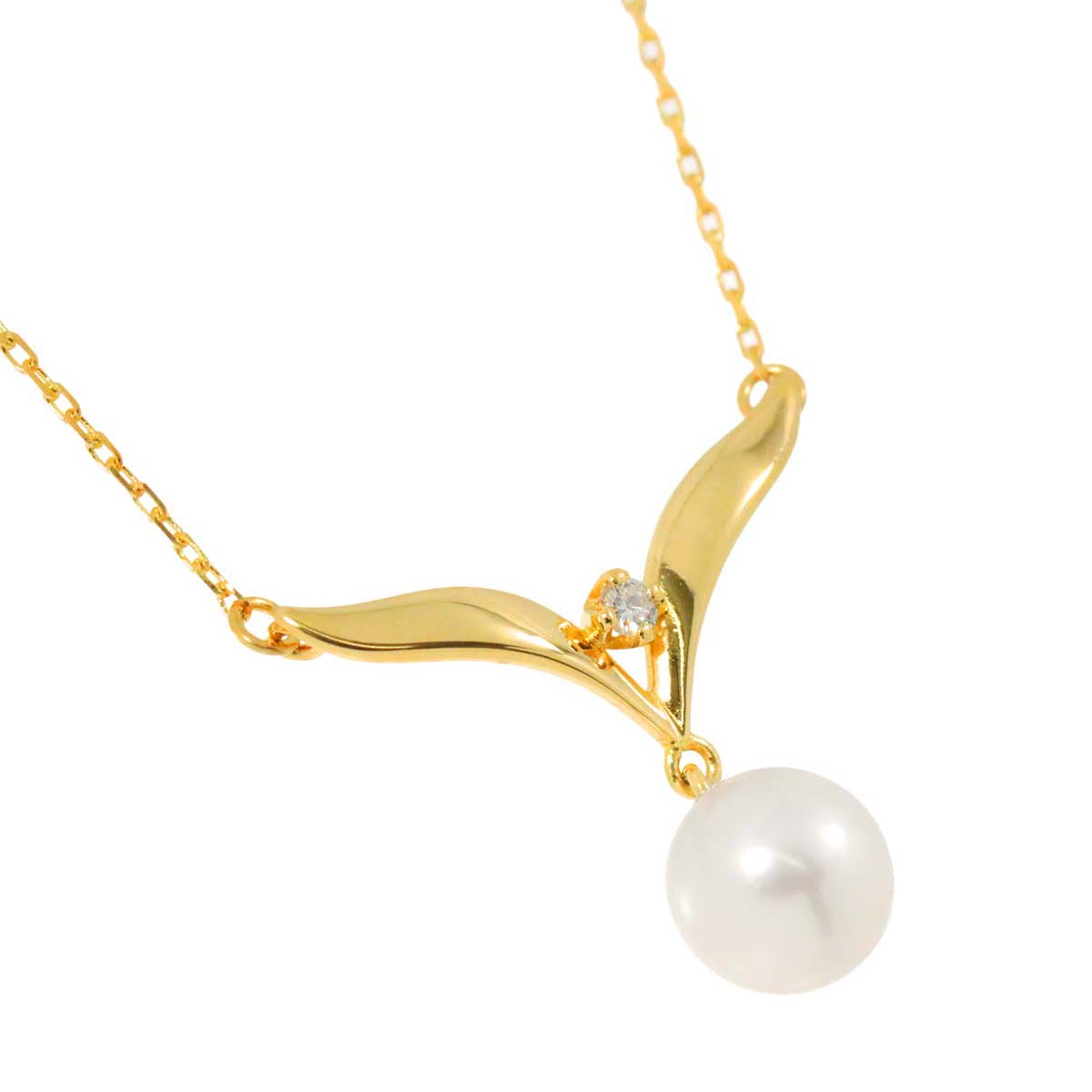 Akoya Pearl 7.3mm Diamond Necklace 18K Yellow Gold 750