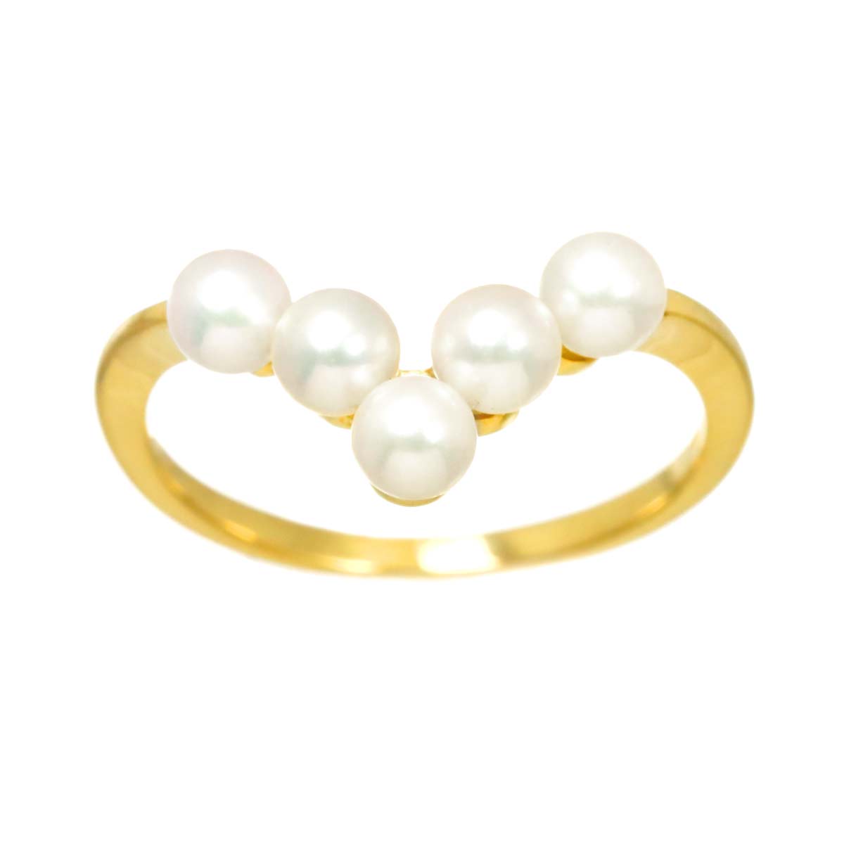 Akoya Pearl 3.6mm Diamond Ring 18K YG 750 5.25(US)