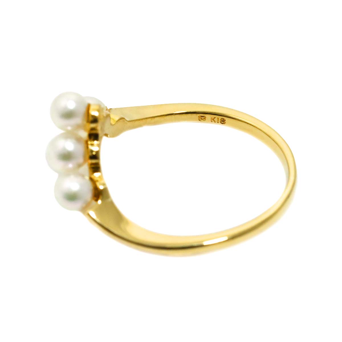 Akoya Pearl 3.6mm Diamond Ring 18K YG 750 5.25(US)
