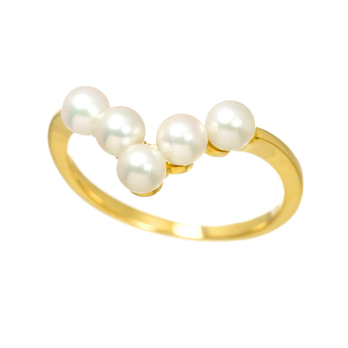 Akoya Pearl 3.6mm Diamond Ring 18K YG 750 5.25(US)