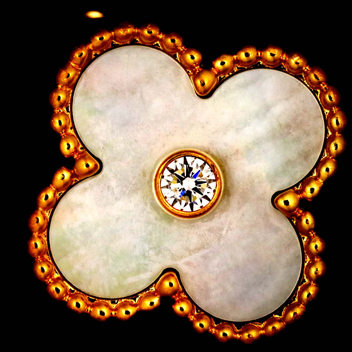 Vintage Alhambra MOP Diamond Ring 18K YG size48 4.5 US