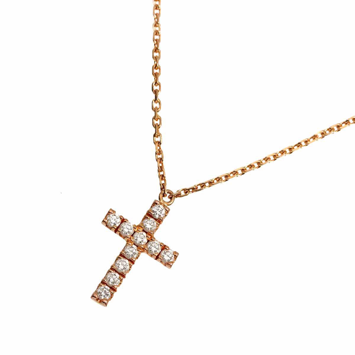 Cross Diamond Necklace 18K Pink Gold 750