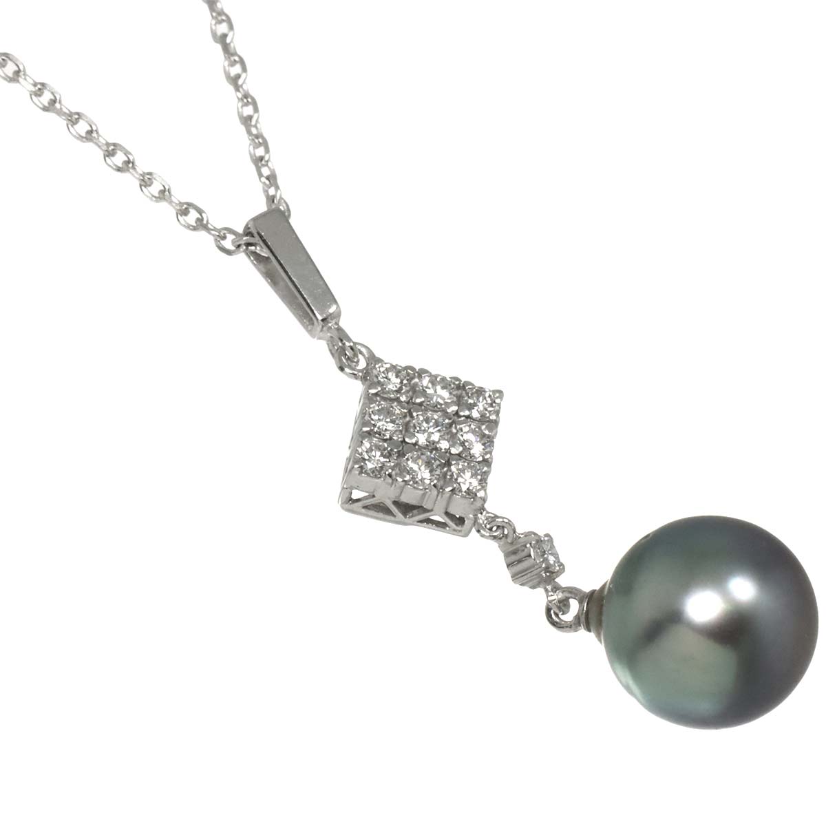 Black Pearl 9.6mm Diamond 0.25ct Necklace 14K WG 585